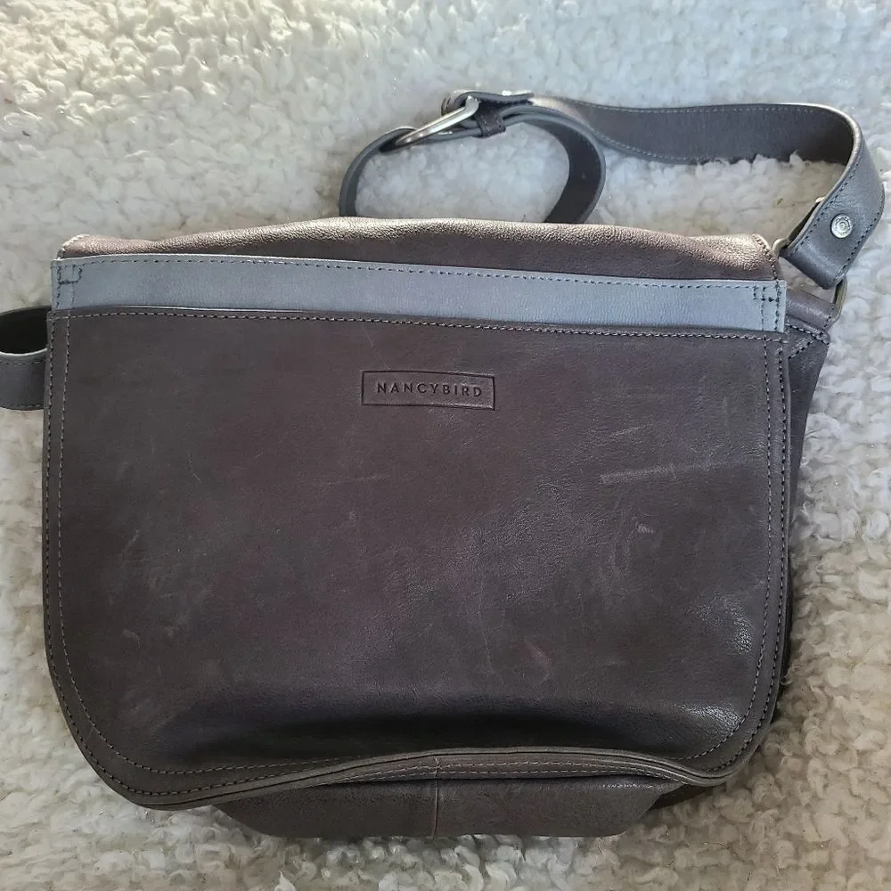 Nancybird‎ Gray Genuine Leather Crossbody Saddlebag